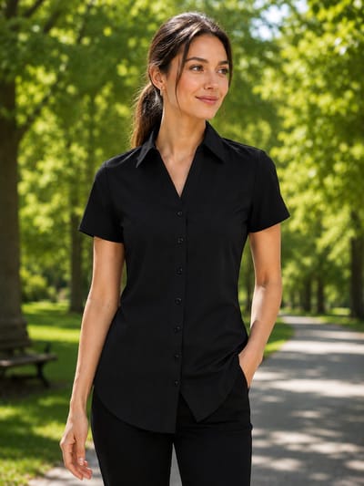 MYlady Travelsoft kortemouw Blouse Kristel XS Black ML01-2025, De blouse valt klein ,we adviseren een maat groter te nemen