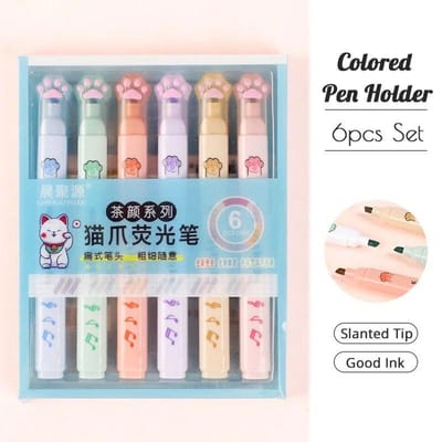 6 stks/set Kawaii Kat Poot Markeerstift Schuine Tip Markers Vloeibare Inkt Voor Student School Briefpapier Kantoorbenodigdheden gray