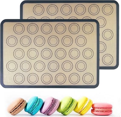 Bakmat voor macarons - grijs, antislip bakonderlegger voor koekjes, brood en pizza - herbruikbaar en anti-aanbaklaag - set van 2