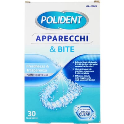 Reinigingstabletten voor beugels & gebitsbeschermers POLIDENT Crystal Clear 30 stuks.