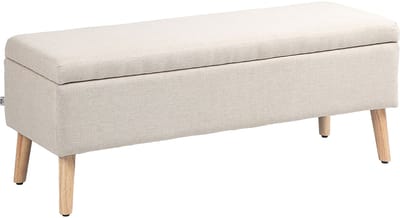Sitzbank Polsterbank 110x39x45 cm – Opbergbank met Stauraum, Leinenoptik, Beige, Gummihouten Frame, voor Flur, Slaapkamer en Woonkamer