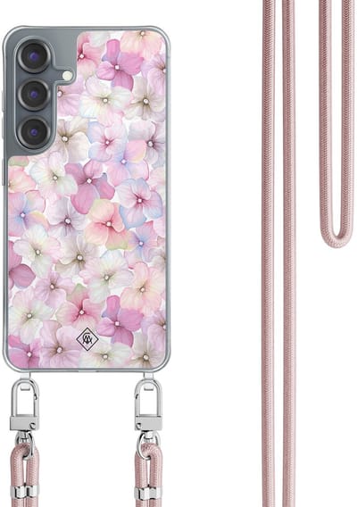 Casimoda® hoesje met koord - Geschikt voor Samsung S25 - Hortensia - Afneembaar koord - TPU/polycarbonaat - Paars