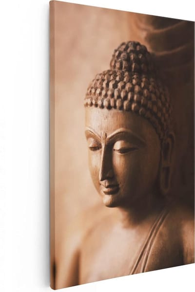 Artaza Canvas Schilderij Boeddha Beeld - 20x30 cm - Klein - Muurdecoratie Spiritueel - Wanddecoratie Woonkamer - Kamer Accessoires
