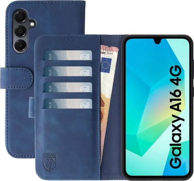 Rosso Element Geschikt voor Samsung Galaxy A16 | Wallet Book Case | Portemonnee Hoesje | 3 Pasjes | Magneetsluiting | Stand Functie | Blauw
