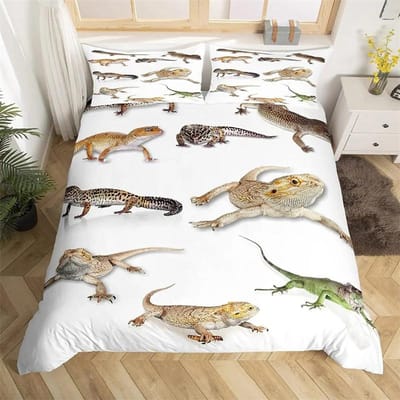 Hagedis Dekbedovertrek Set Reptiel Beddengoed Sets King Size voor Jongens Meisjes Pad Tropisch Dier Paars Bloemen Exotisch Dekbedovertrek 155x220cm 3pcs
