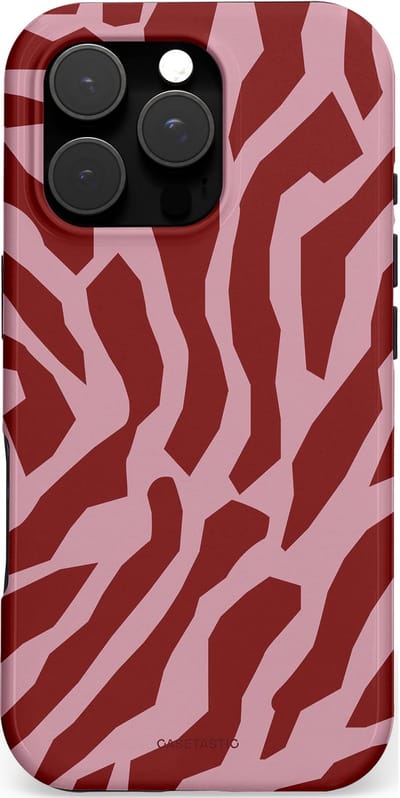 Casetastic Hoesje Geschikt voor Apple iPhone 16 Pro Magsafe - Stijlvolle Beschermende Duo-layer Case - Rode Roze Framboos Zebra Strepen