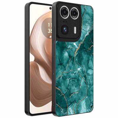 Geschikt voor Motorola Edge 50 Ultra Telefoonhoesje met marmer opdruk - TPU backcover case marble design - Goud Groen - Smartphonica geschikt voor Motorola Edge 50 Ultra