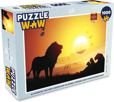 Puzzel Illustratie van een landschap in Afrika tijdens een zonsondergang - Legpuzzel - Puzzel 1000 stukjes volwassenen