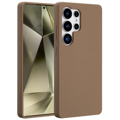 Accezz Hoesje - Geschikt voor Samsung Galaxy S25 Ultra - Liquid Silicone Backcover met Magnetische Ring - Lichtbruin