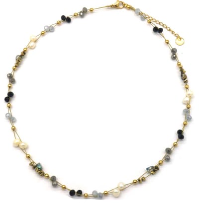 Ketting - Parels en Kralen - RVS - Lengte 39-45 cm - Zwart