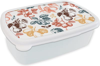Broodtrommel Wit - Lunchbox - Brooddoos - Fruit - Vintage - Boom - Design - 18x12x6 cm - Volwassenen