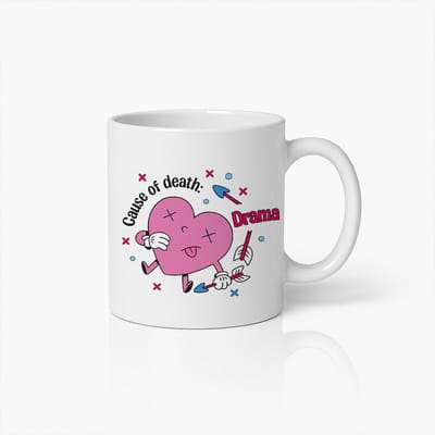 Grappige Hart Mok 330ml – “Cause of Death: Drama” Schattige Cartoon Koffiemok, Perfect Cadeau voor Vrienden met Humor