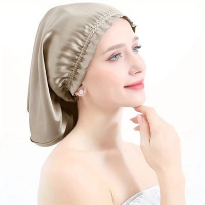 Nivard Zijden Slaapmuts - Satijnen Nachtmuts - Silk Bonnet - Sleep Cap - Haarverzorging - Satin - Verstelbaar - Voor Zacht & Stralend Haar - Abrikoos