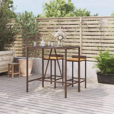 Bartafel met glasplaat - Buitenmeubel - Terras Genieten - Weerbestendig materiaal - 110 cm lengte - Bruin met zwart