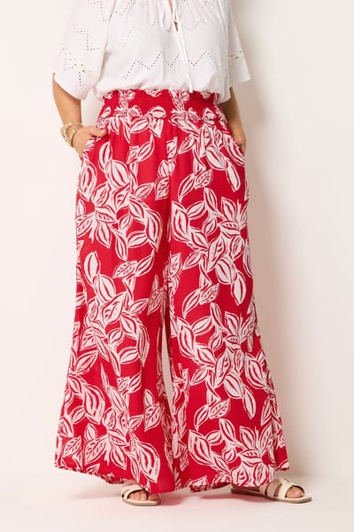 Yours Rode Palmblad Broek Met Wijde Pijpen Size Regular > 42