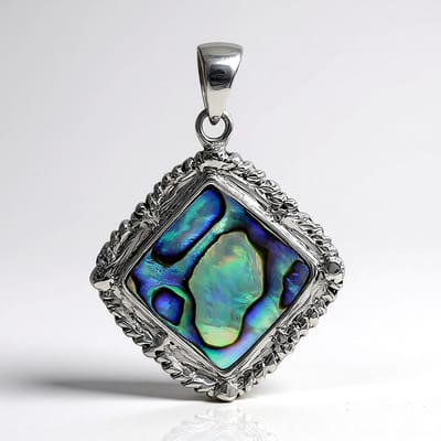 Cavill - Zilveren Hanger met Abalone Schelp - 925 Sterling Zilver - Iriserende Vierkante Abalone uit China - Luxe Blauwgroene Ketting Dames Elegant