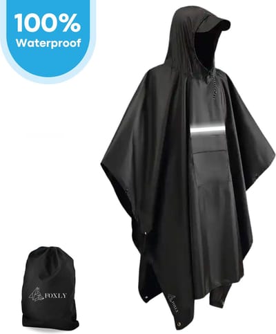 FOXLY® Regen Poncho Unisex - Fietsponcho - Dames & Heren - Waterdicht - Zwart