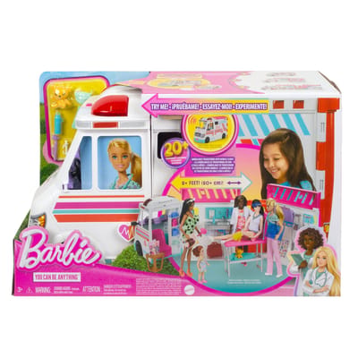 Barbie Emergency Vehicle Transforming Ambulance and Care Clinic with 20+ Pieces