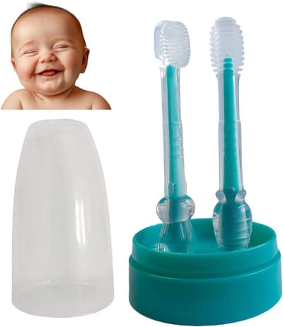 Babytandenborstel - Tongreiniger - Baby mondverzorging - Zacht siliconenmateriaal - 11.3 cm - Blauw