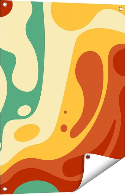 Gards Tuinposter Abstracte Kunst - Organische Kleurrijke Vormen - 60x80 cm - Tuindoek - Tuindecoratie - Wanddecoratie buiten - Tuinschilderij