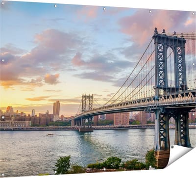 Gards Tuinposter Manhattan Bridge Brug in New York - 160x120 cm - Tuindoek - Tuindecoratie - Wanddecoratie buiten - Tuinschilderij