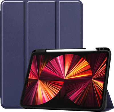 Hoesje Geschikt voor Apple iPad Pro (2021) - 11 inch - 3e generatie - Dun & Stevig - Trifold Bookcase - Hard Cover Case - Met Uitsparing Geschikt voor Apple Pencil - Hardcover Book - Tablet Hoes - Donkerblauw