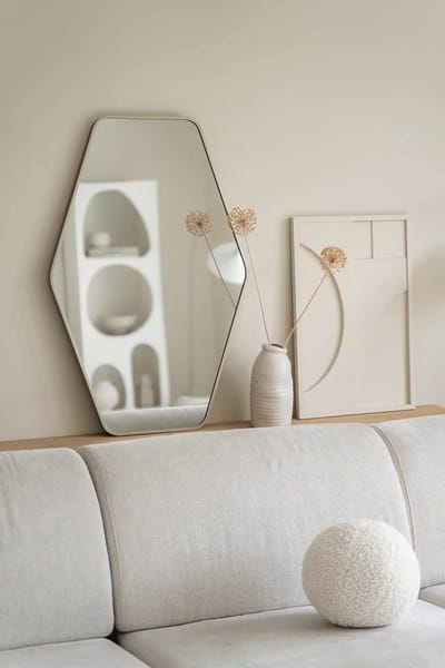 Nordic Style® Hexagon spiegel 90x60cm - Greige - Scandinavische Spiegels - Hexagon - Wandspiegel - Badkamerspiegel - Gangspiegel - Wand - Gang - Badkamer