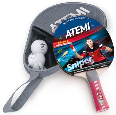 Atemi tafeltennisset Sniper 1 bat met 2x 3-sterren ballen rood.