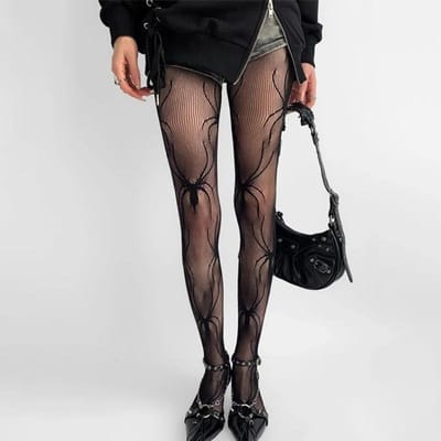 Halloween Gotische Spinnen Panty Zwarte Uitgesneden Visnet Kousen Dames Sexy Japanse Meisjes Dunne Feest Club Panty Web Strak One Size black