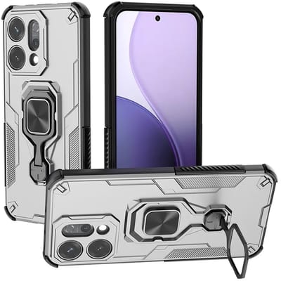 MobyDefend Hoesje - Geschikt voor Oppo Reno14 - Dubbelgelaagde Pantsercase Met Standaard - Zilvergrijs