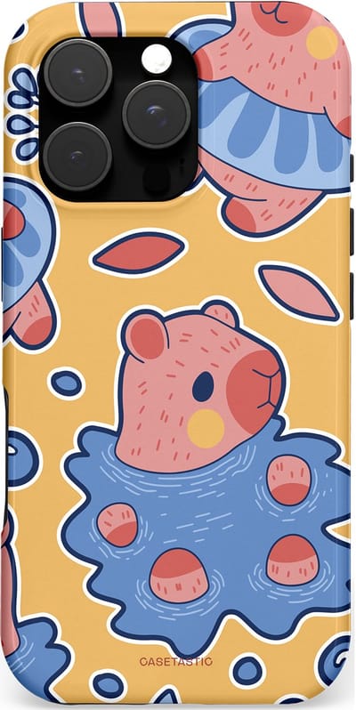 Casetastic hoesje geschikt voor Apple iPhone 16 Pro - MagSafe - Dubbellaagse bescherming - Capibara plons - Fashion Case - Goud Lavendel Perzik Grijs