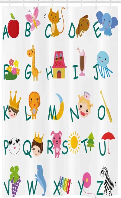 ABAKUHAUS Educatief douchegordijn – kinderdieren – 120 x 180 cm – veelkleurig