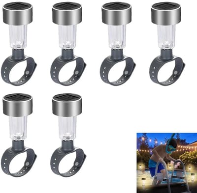 Zwembadverlichting, 6-delige set solar vijververlichting, vijververlichting, solar hekverlichting, LED zwembadverlichting, geschikt voor zwembad-, tuin-, trap-, terras- en patio-decoratie.