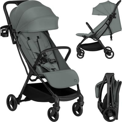 Lionelo Agia Buggy – Lichtgewicht 7,3 kg – Compacte & Inklapbaar – Ligstand en Grote Zitting – Wielen met Vering – Bekerhouder – Kinderwagen vanaf 6 Maanden tot 22 kg – Plooibuggy - Reisbuggy - Wandelwagen - Kinderbuggy