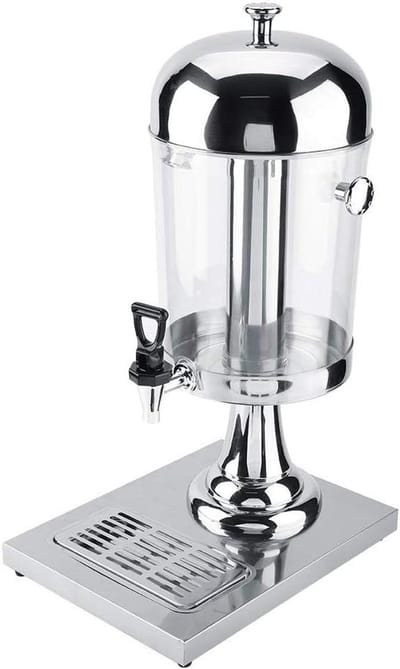 8 Liter RVS Drankdispenser met Lekbakken en Middenkolom - Voor Verkoop en Koeling - Zilverkleurig
