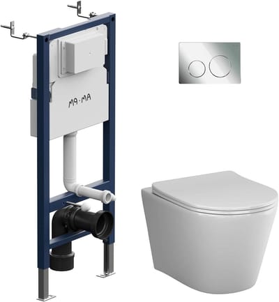 Wandtoilet Set - Hangtoilet met Inbouwreservoir - Moderne Badkamer - Randloos Toilet - 112H cm - Chroom