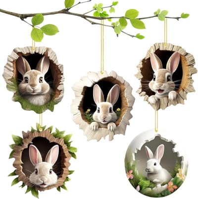 Hangdecoraties Pasen - set van 5 - kleurrijke konijnen - vrolijke sfeer voor thuis - ShopVlot