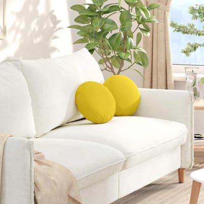 vidaXL - Zitkussens - 2 - st - Stof - Licht - Geel - Ø30 - x - 13 - cm