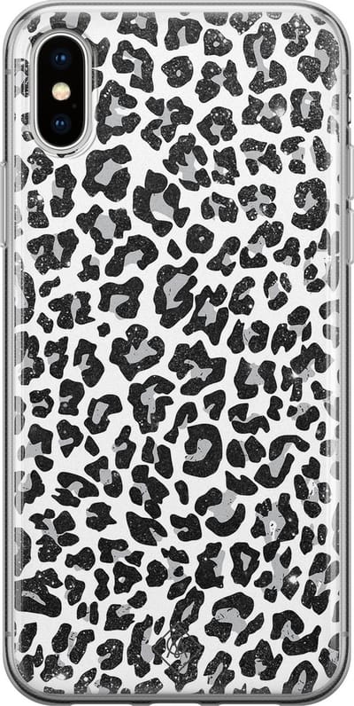 Casimoda® hoesje - Geschikt voor iPhone Xs - Luipaard Grijs - Siliconen/TPU telefoonhoesje - Backcover - Luipaardprint - Roze