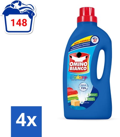 Omino Bianco - Color+ - Wasmiddel - Tot 72h Parfum - Gekleurde Was - 37 Wasbeurten - Voordeelverpakking - 4 stuks