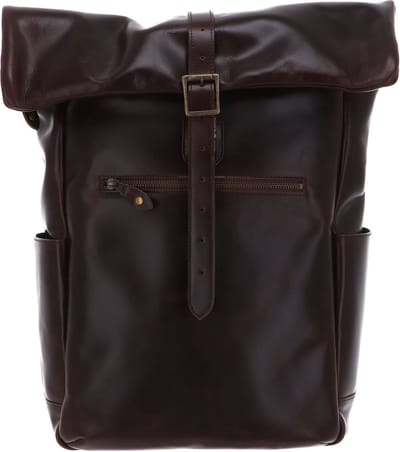 BUCKLE & SEAM Leren vrije tijd rugzak rugzak met laptopvak Norman Blu Leather Backpack 28L Brown bruine