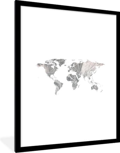 Poster in lijst - Fotolijst 60x80 cm - Posters - Wereldkaart - Verf - Marmer - Posterlijst zwart - Decoratie - Wanddecoratie woonkamer - Muurdecoratie slaapkamer