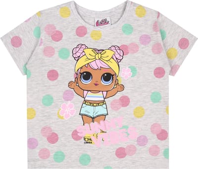 Grijze blouse met korte mouwen en een afbeelding van Lol Surprise