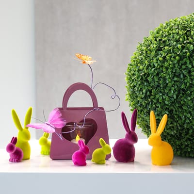 Mini paashaasjes, kleurrijk en fluweelachtig, diverse kleuren, 6 cm ho