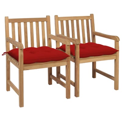 vidaXL - Tuinstoelen - 2 - st - met - rode - kussens - massief - teakhout