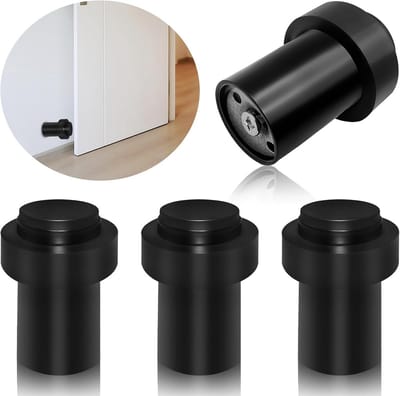 4x Zwarte Deurstoppers Set - Vloer- en Muurmontage - Stoppen met Rubberen Bumper tegen Stoten
