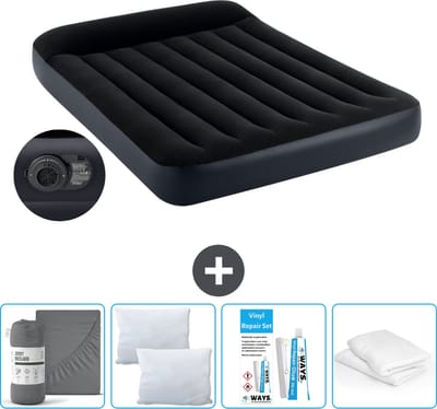 Intex Luchtbed - Twijfelaar - 137 x 191 x 25 cm - Blauw - Inclusief pomp - Hoeslaken - Kussen - Kussenbeschermer en Reparatieset