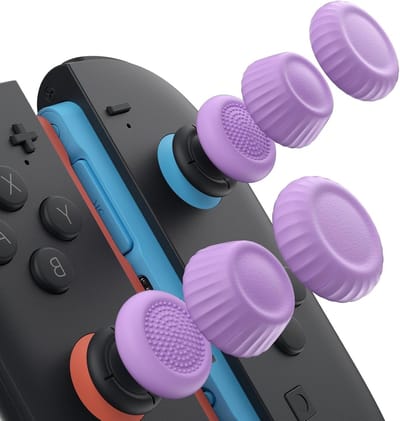 Ergonomische Thumb Grips voor Nintendo Switch 2 (2025) - Verbeterde Gaming Grip, Comfortabele Grip Caps, Duurzame Joycon Stick Covers - Paars, 3 Pairs