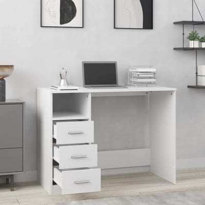 vidaXL - Bureau - met - lades - 102x50x76 - cm - bewerkt - hout - wit