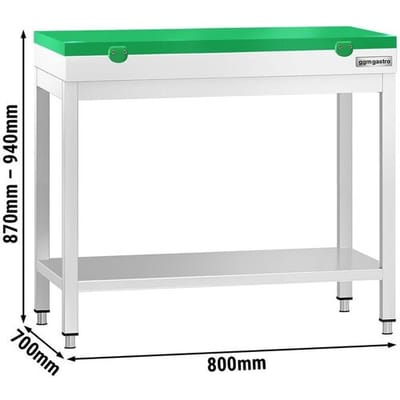 GGM Gastro Edelstahl Arbeitstisch PREMIUM - 800x700mm - mit Grundboden - inkl. Schneideplatte Grün
